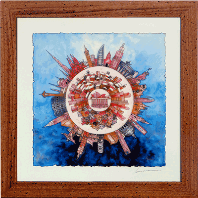 Massimo Cruciani, Umbria, Assisi, Pittura su Vetro, Glass Paintings, City of the world-round