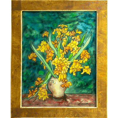 Massimo Cruciani, Umbria, Assisi, Pittura su Vetro, Glass Paintings, Iris
